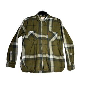 Levis L/S Green Plaid Flannel Shirt Mens Large